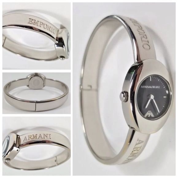 EMPORIUM ARMANI LADIES BLACK DIAL BANGLE BRACELET - Picture 2 of 4